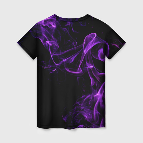 Женская футболка 3D с принтом Поднятие уровня в одиночку - фиолетовое пламя, вид сзади #1