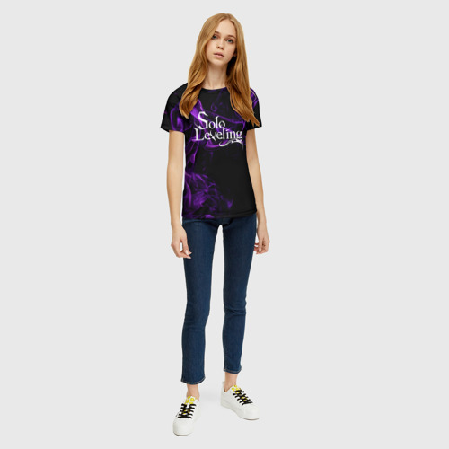 Женская футболка 3D с принтом Поднятие уровня в одиночку - фиолетовое пламя, вид сбоку #3