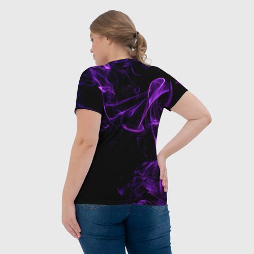 Женская футболка 3D с принтом Поднятие уровня в одиночку - фиолетовое пламя, вид сзади #2
