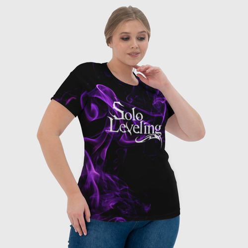 Женская футболка 3D с принтом Поднятие уровня в одиночку - фиолетовое пламя, фото #4