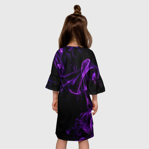 Детское платье 3D с принтом Поднятие уровня в одиночку - фиолетовое пламя, вид сзади #2