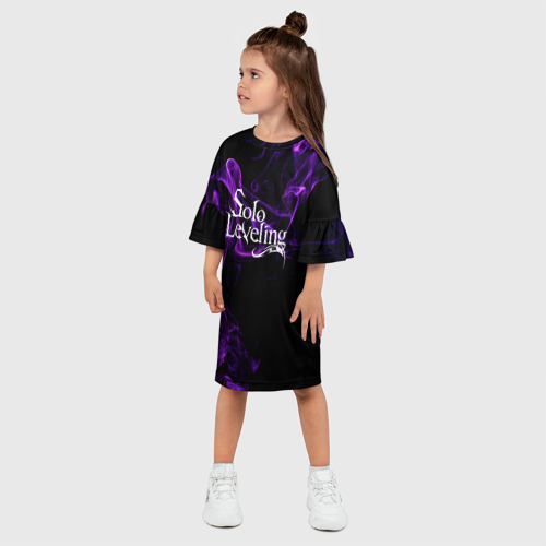 Детское платье 3D с принтом Поднятие уровня в одиночку - фиолетовое пламя, фото на моделе #1