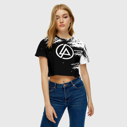 Женская футболка Crop-top 3D Linkin Park - black and white, цвет 3D печать - фото 3