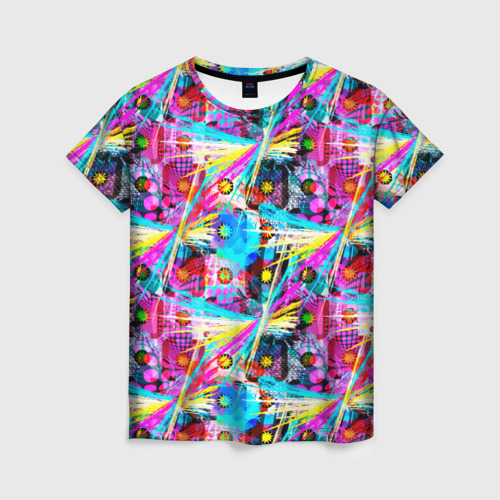 Женская футболка 3D с принтом Абстрактное граффити в цвете, вид спереди #2
