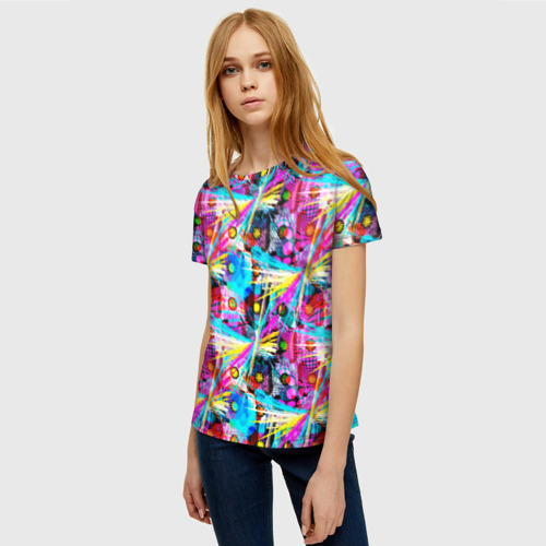 Женская футболка 3D с принтом Абстрактное граффити в цвете, фото на моделе #1