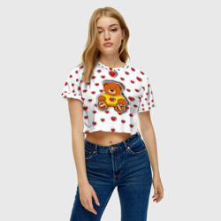 Женская футболка Crop-top 3D Стикер наклейка мишка и сердце объемный рисунок - фото 2