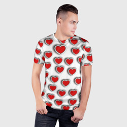 Мужская футболка 3D Slim Стикеры наклейки сердечки объемные - фото 2