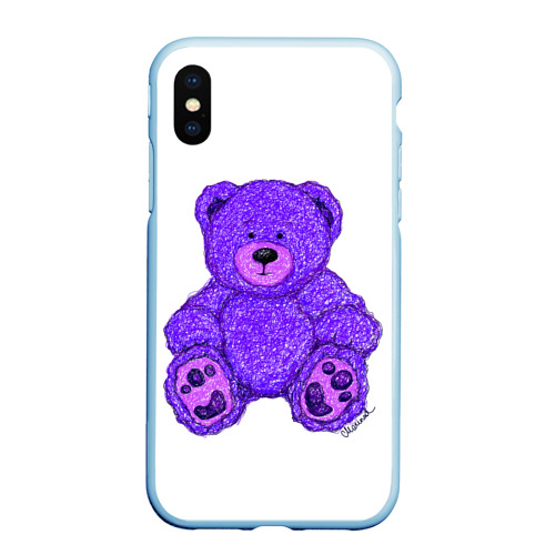 Чехол для iPhone XS Max матовый Плюшевый сиреневый медвежонок, цвет голубой