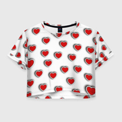 Женская футболка Crop-top 3D Стикеры наклейки объемные сердечки