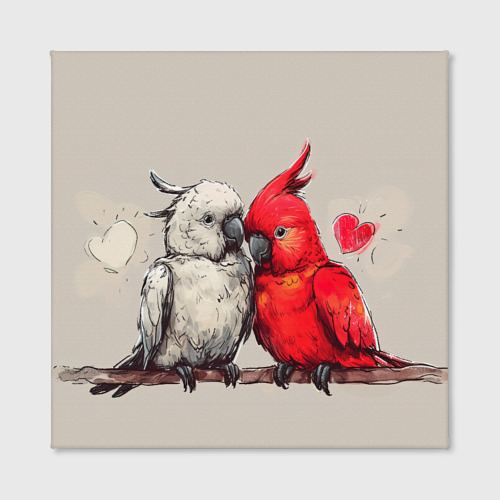 Холст квадратный Влюбленные попугаи 14 февраля, цвет 3D печать - фото 2