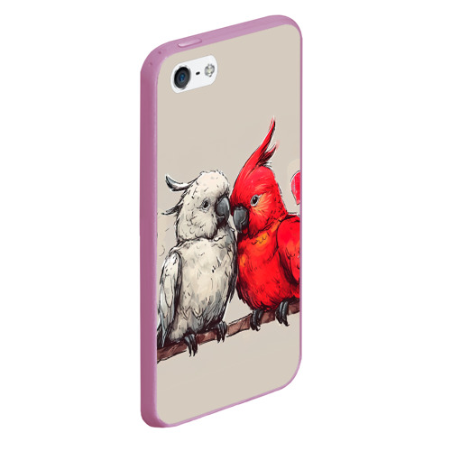Чехол для iPhone 5/5S матовый Влюбленные попугаи 14 февраля, цвет розовый - фото 3