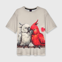 Женская футболка oversize 3D Влюбленные попугаи 14 февраля