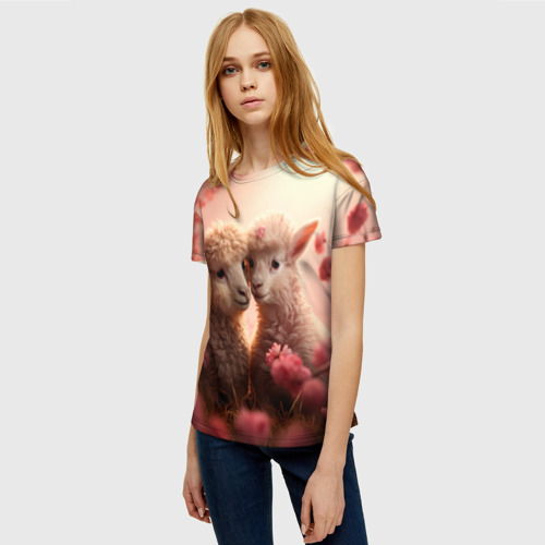 Женская футболка 3D Влюбленные ламы, цвет 3D печать - фото 3