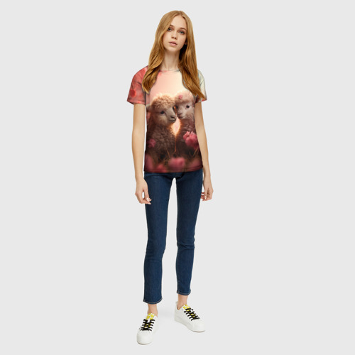 Женская футболка 3D Влюбленные ламы, цвет 3D печать - фото 5