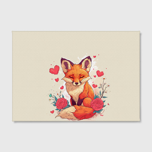 Холст прямоугольный Влюбленная лисичка  в сердечках, цвет 3D печать - фото 2