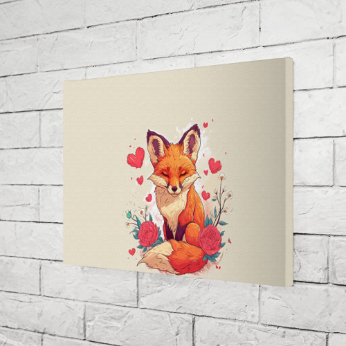 Холст прямоугольный Влюбленная лисичка  в сердечках, цвет 3D печать - фото 3