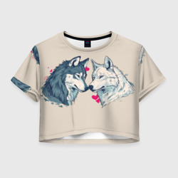 Женская футболка Crop-top 3D Волк и волчица 14 февраля