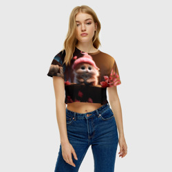 Женская футболка Crop-top 3D Маленький влюбленный хомячок в шапочке - фото 2