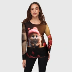 Женский лонгслив 3D Маленький влюбленный хомячок в шапочке - фото 2