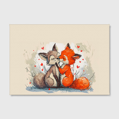 Холст прямоугольный Влюбленные лисички  14 февраля, цвет 3D печать - фото 2