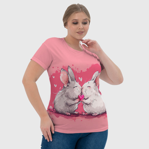Женская футболка 3D Милые влюбленные кролики, цвет 3D печать - фото 6