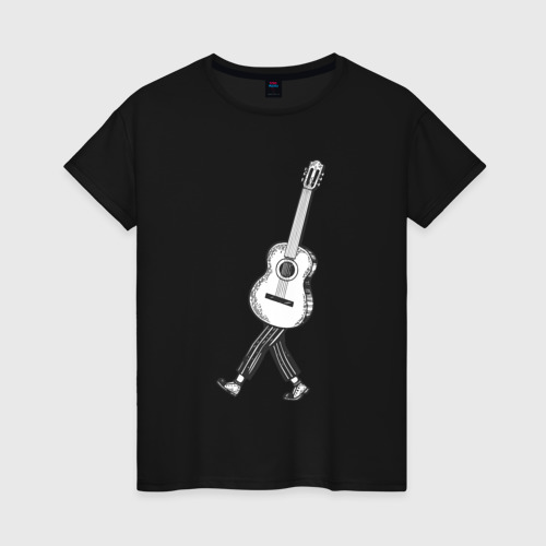 Женская футболка хлопок с принтом Человек гитара, вид спереди #2