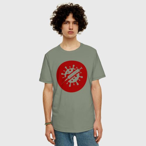 Мужская футболка хлопок Oversize с принтом Против вируса, фото на моделе #1