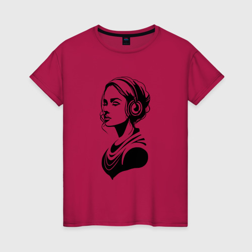 Женская футболка хлопок Девушка с музыкой, цвет маджента