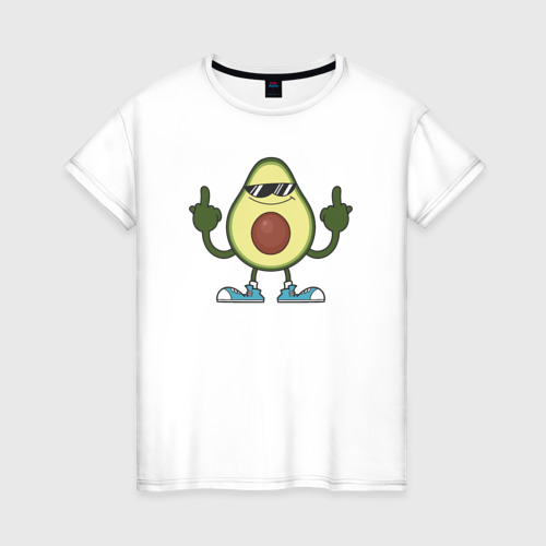 Женская футболка из хлопка с принтом Авокадный привет, вид спереди №1