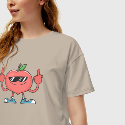 Женская футболка хлопок Oversize с принтом Яблочный привет, фото на моделе #1