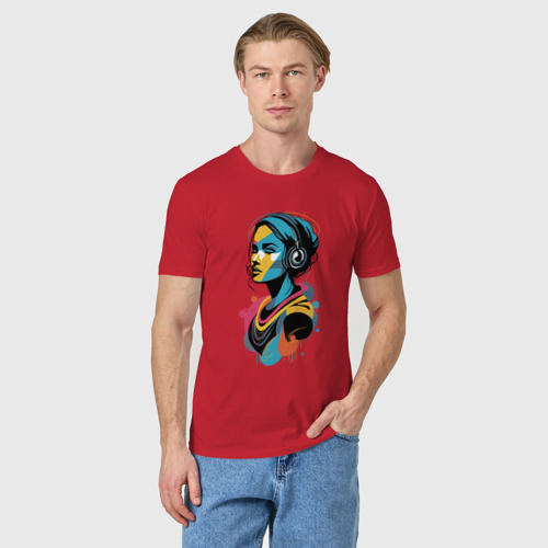 Мужская футболка хлопок с принтом Девушка и музыка, фото на моделе #1