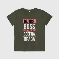 Детская футболка хлопок Босс Юля - всегда права