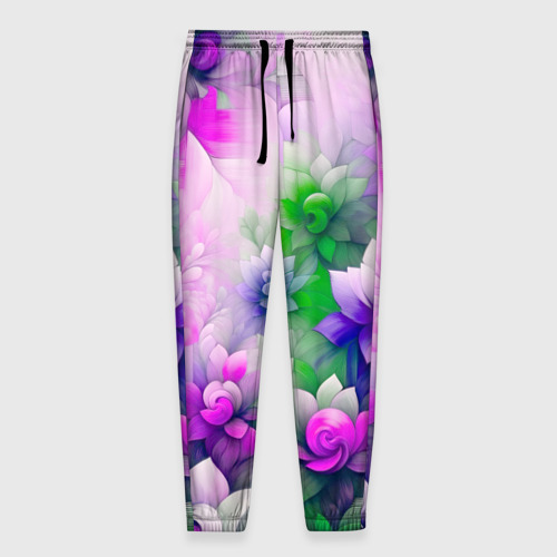 Мужские брюки 3D с принтом Паттерн цветов, вид спереди #2