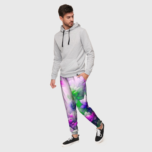 Мужские брюки 3D с принтом Паттерн цветов, фото на моделе #1