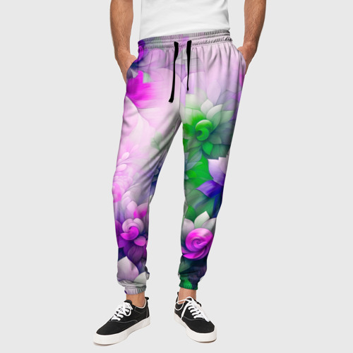 Мужские брюки 3D с принтом Паттерн цветов, вид сбоку #3