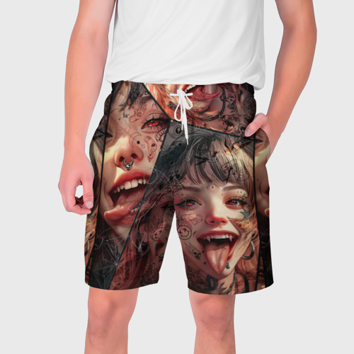 Мужские шорты 3D с принтом Demonic girl, вид спереди #2
