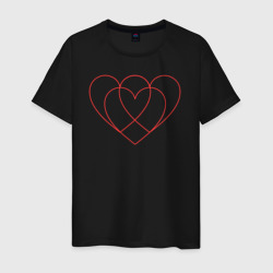 Мужская футболка хлопок Контурные три сердца сливые в одно