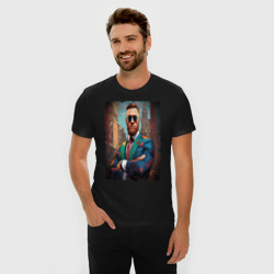 Мужская футболка хлопок Slim Конор Макгрегор на фоне города - фото 2