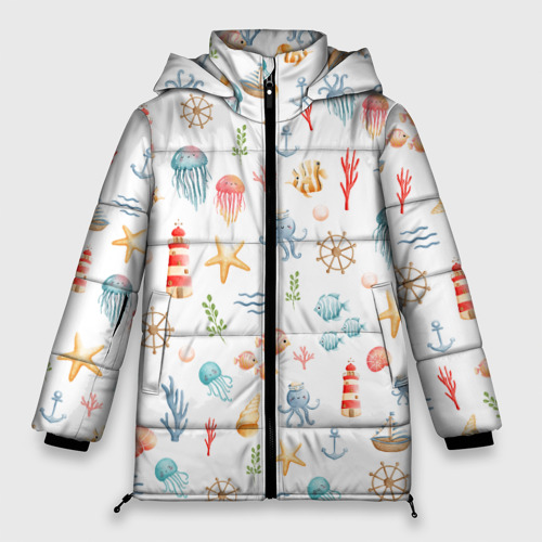Женская зимняя куртка 3D с принтом На дне морском, вид спереди #2