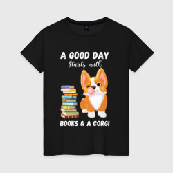 Корги и книги равно любовь – Женская футболка хлопок с принтом купить со скидкой в -20%