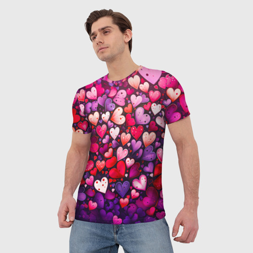 Мужская футболка 3D Множество сердец, цвет 3D печать - фото 3