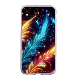 Чехол для iPhone XS Max матовый Неоновые разноцветные перья