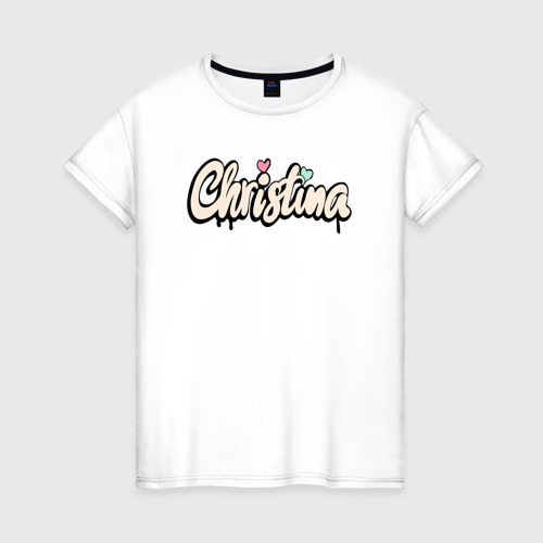 Женская футболка из хлопка с принтом Кристина и сердечко, вид спереди №1