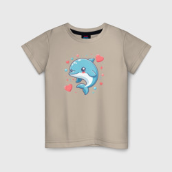 Милый дельфин с сердечками – Детская футболка хлопок с принтом купить со скидкой в -20%