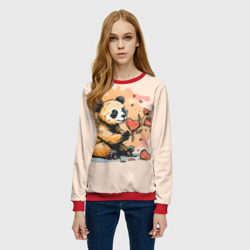 Женский свитшот 3D Милая панда с сердечком и цветами - фото 2