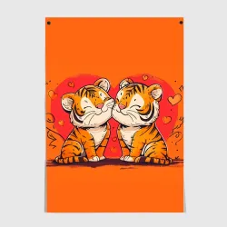 Постер Влюбленные львы и сердечки