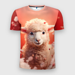 Мужская футболка 3D Slim Милая влюбленная овечка