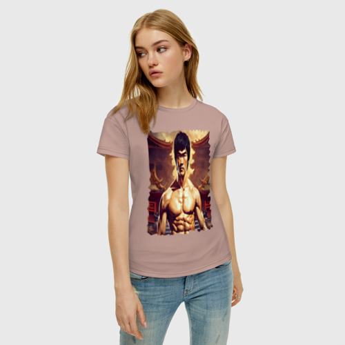 Женская футболка хлопок с принтом Брюс Ли актер, фото на моделе #1