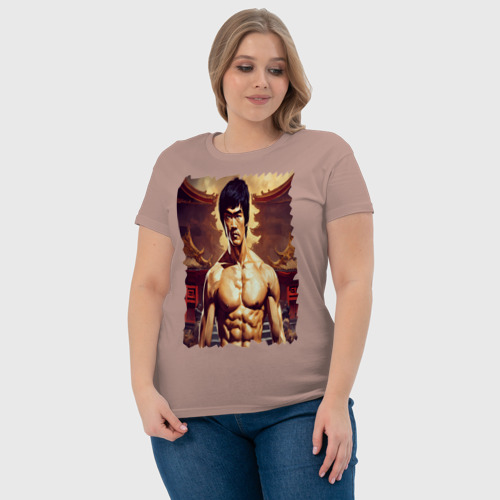 Женская футболка хлопок с принтом Брюс Ли актер, фото #4
