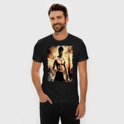 Мужская футболка хлопок Slim Брюс Ли на фоне города - фото 2